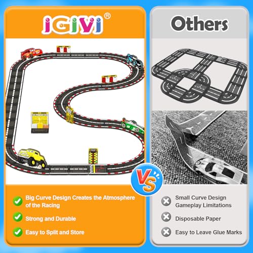 Igivi Magnetic Tiles Racing Track & Road Expansion Set With Car Toys, Magnetic Block Building Toys Games For Toddler Kids, Stem Montessori Toys For 3+ Year Old Boys & Girls, Car Lovers Must Haves
