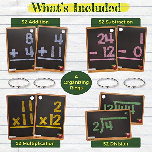 Star Right Math Flash Cards Set Of 4 - Math Flashcards Addition, Subtraction, Multiplication, Division With 4 Rings - 208 Cards For Kids Ages 6 And Above - Flash Cards For Math From 1St To 4Th Grade