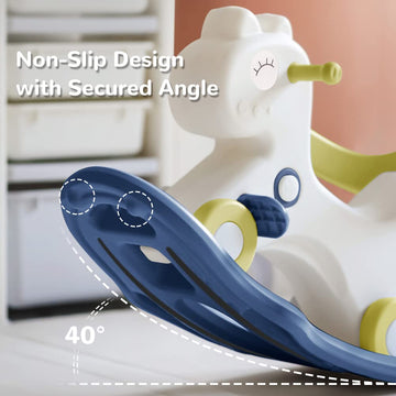 4 In 1 Rocking Horse For Toddlers 1-3 Years Old, Balance Bike Ride On Toys With Push Handle, Backrest And Balance Board For Baby Girl And Boy, Unicorn Kids Riding Birthday (Blue)