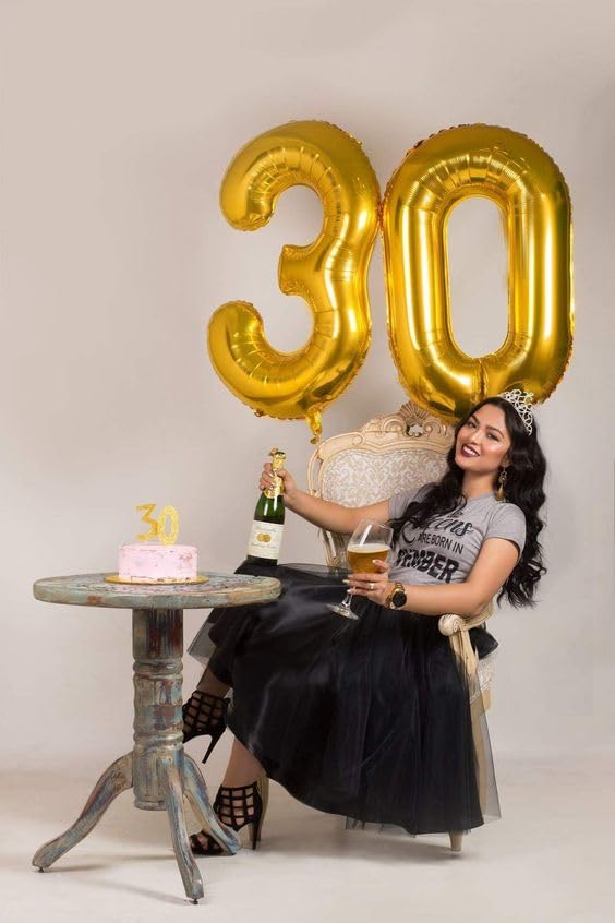 30 Balloon Number, Gold Number 30Th Birthday Balloons 40 Inch, 30 Years Old Gold Birthday Decorations For Men Women, 30Th Annive