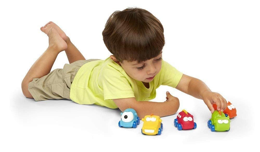 Kidoozie Mini Monster Trucks - Teaches Beneficial Roleplay and Employs Tactile Engagement - Includes Yellow, Orange, Blue, Green