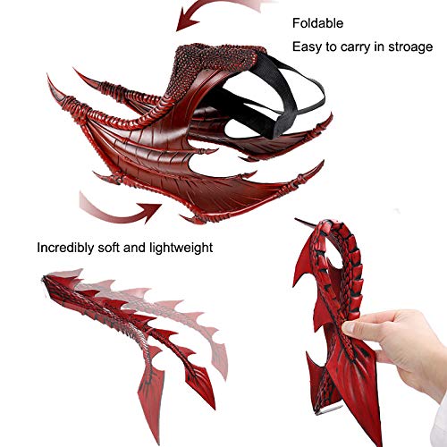 Alodidae Dragon Costumes Set Devil Wings Demon Tail Dino Mask For Halloween Masquerade Party Cosplay (Red)