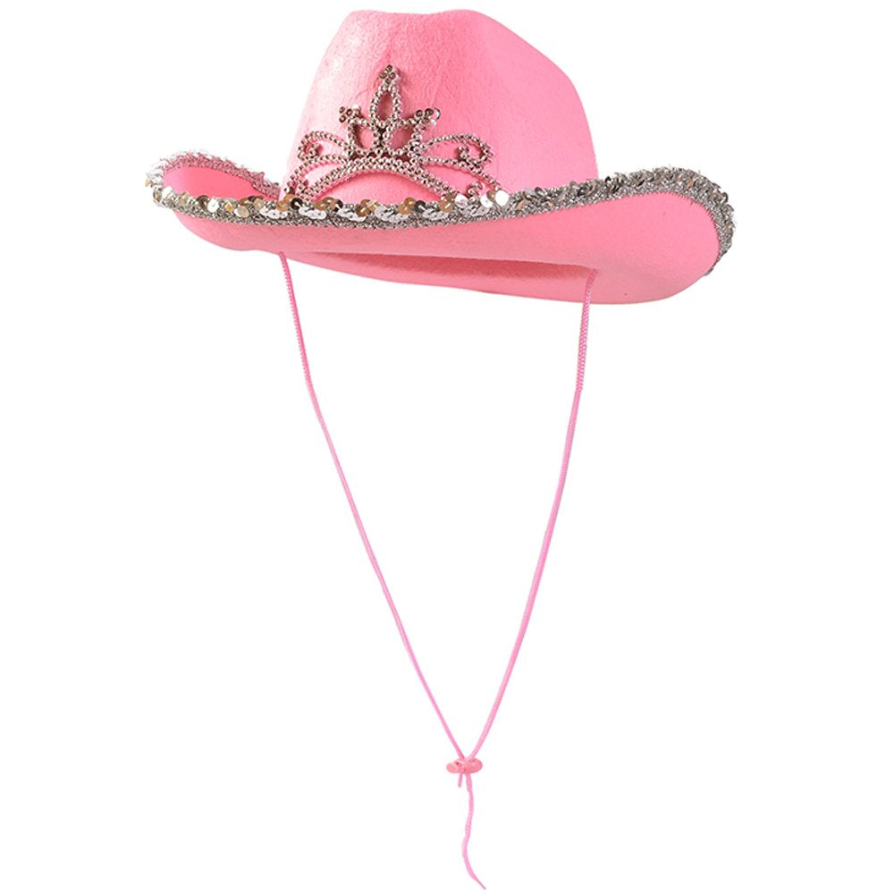 Funny Party Hats - Pink Cowgirl Hat - Childrens Cowgirl Costume Hat -Girls Cowboy Hat -Light Up Blinking Crown Tiara