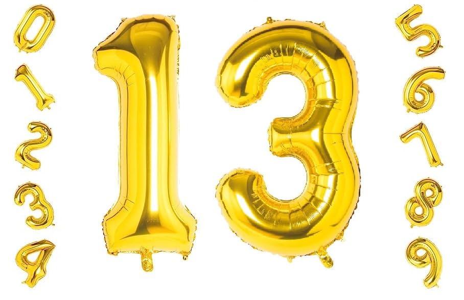 Shopping Time Golden Number Foil Balloons  (32 Inch) (13 Number)