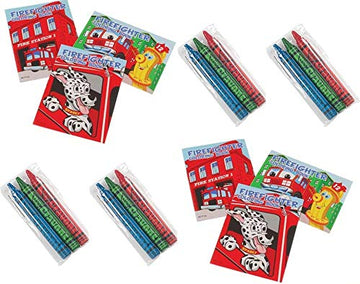 HAPPY DEALS ~ Fireman Coloring Books with Crayons - 12 Sets Fire Fighter Party Favors with 36 Crayons Included