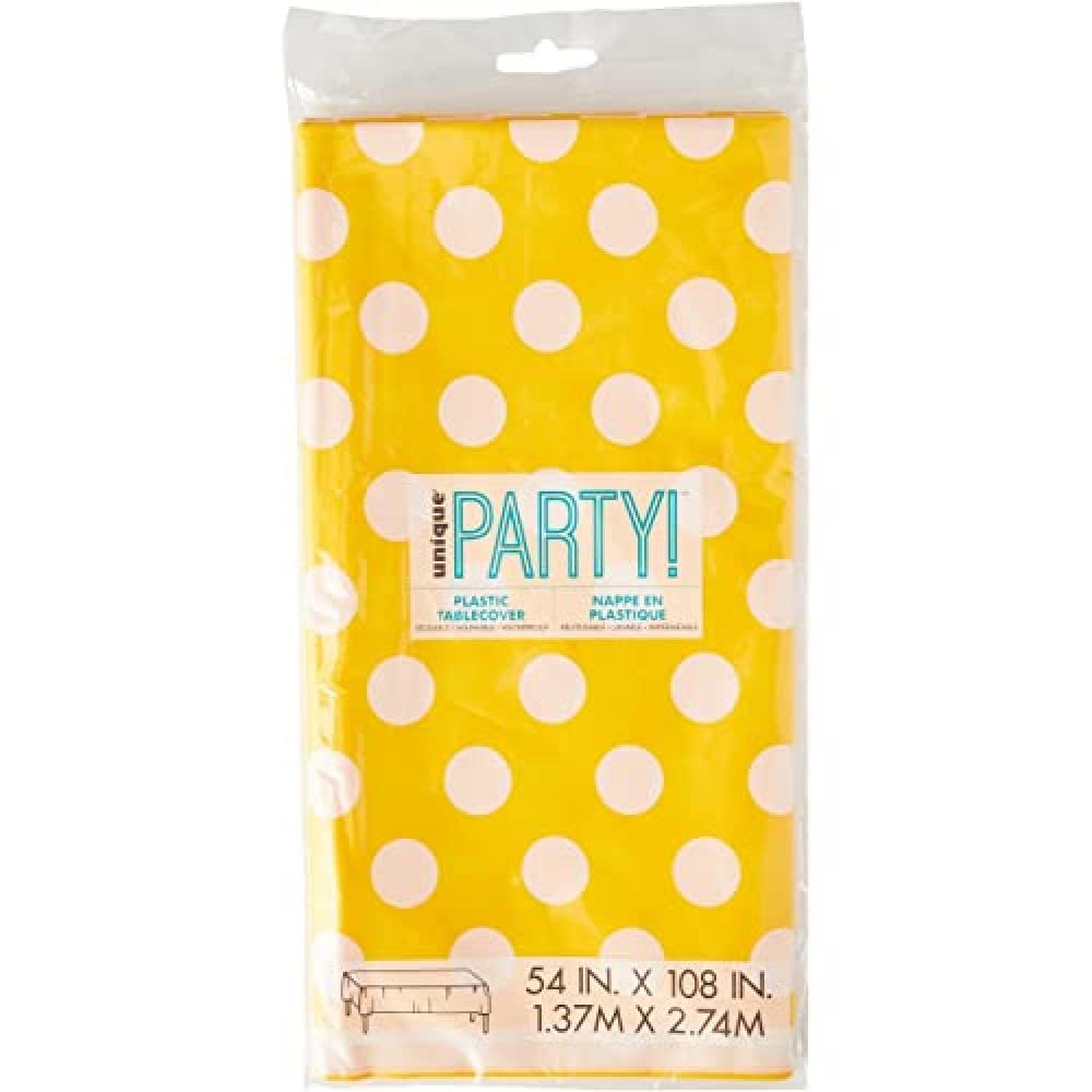 Polka Dot Plastic Tablecloth, 108 x 54, Yellow
