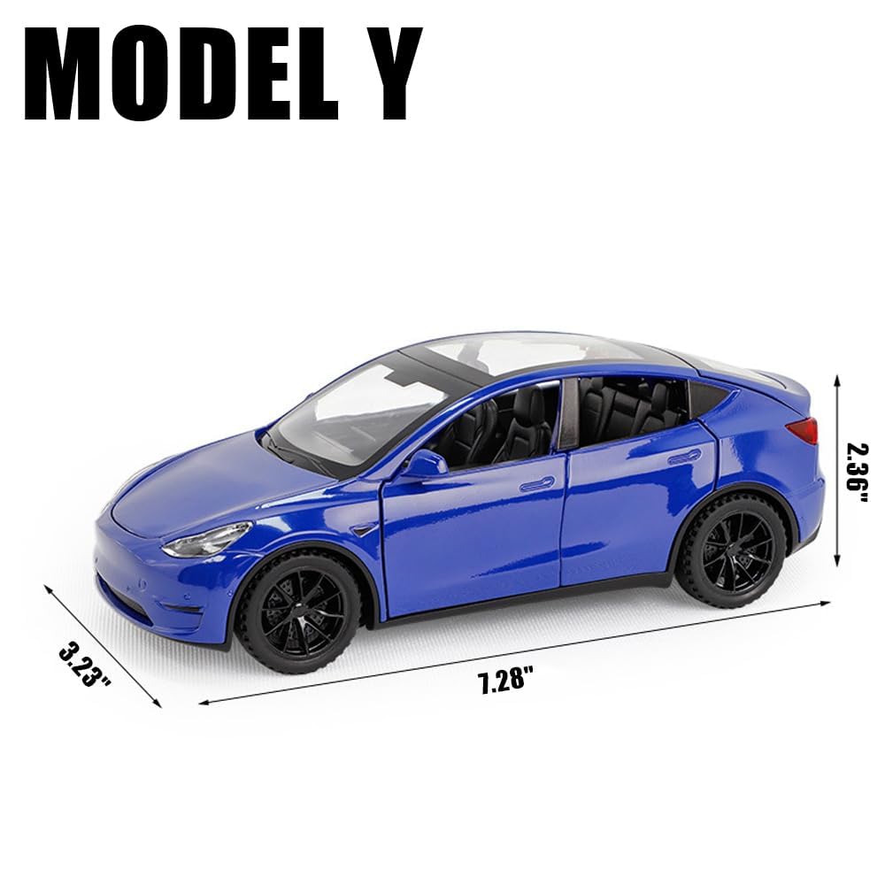 1/24 Model Y Toy Car, Alloy Diecast With Light, Pull Back & Big Size, Perfect For Kids & Adults, Birthday Gift (Blue)
