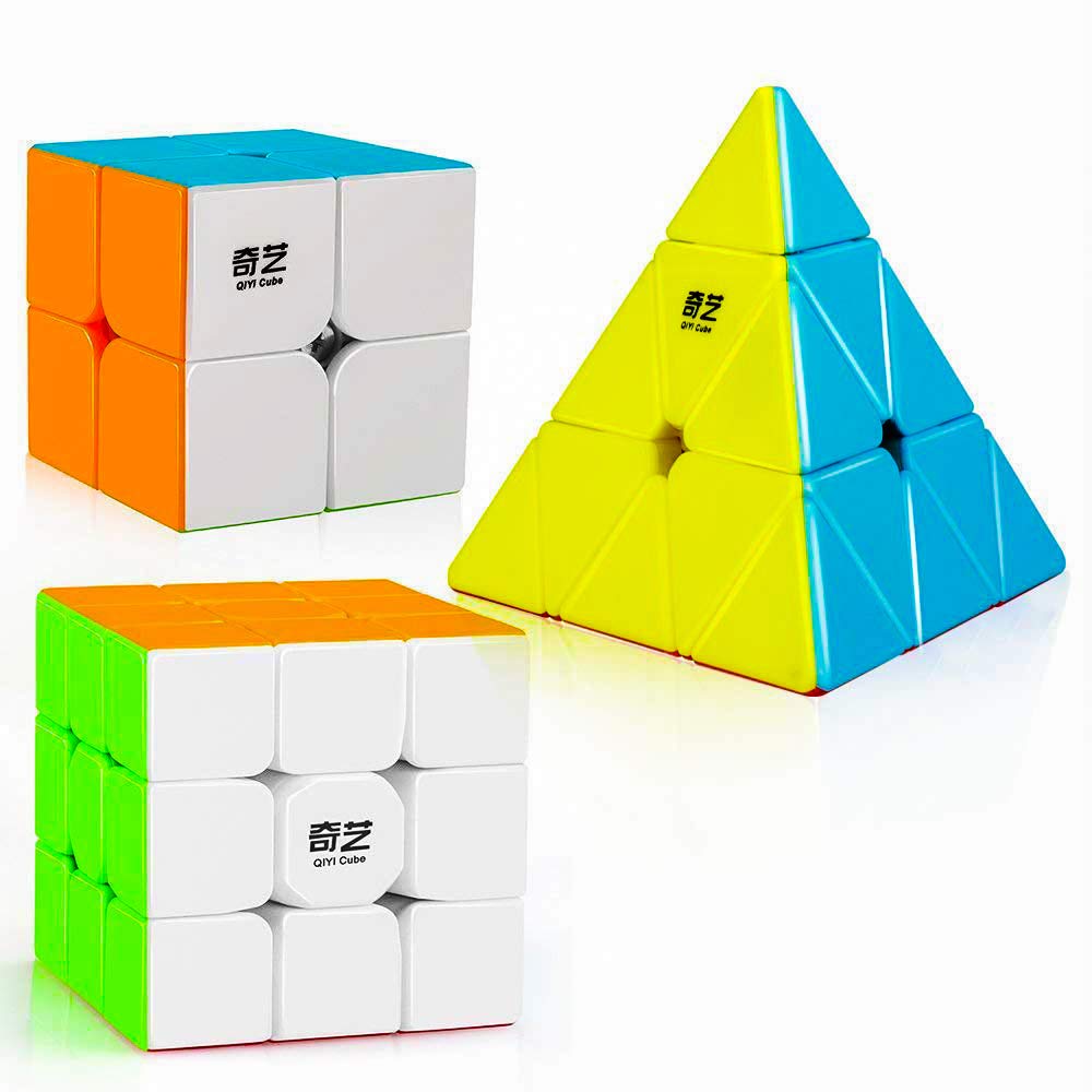 D ETERNAL Qiyi Stickerless Speed Cube Set, Qidi S 2x2 Warrior W 3x3 Qiming Pyramid Magic Cube Puzzle Toys,Multicolor
