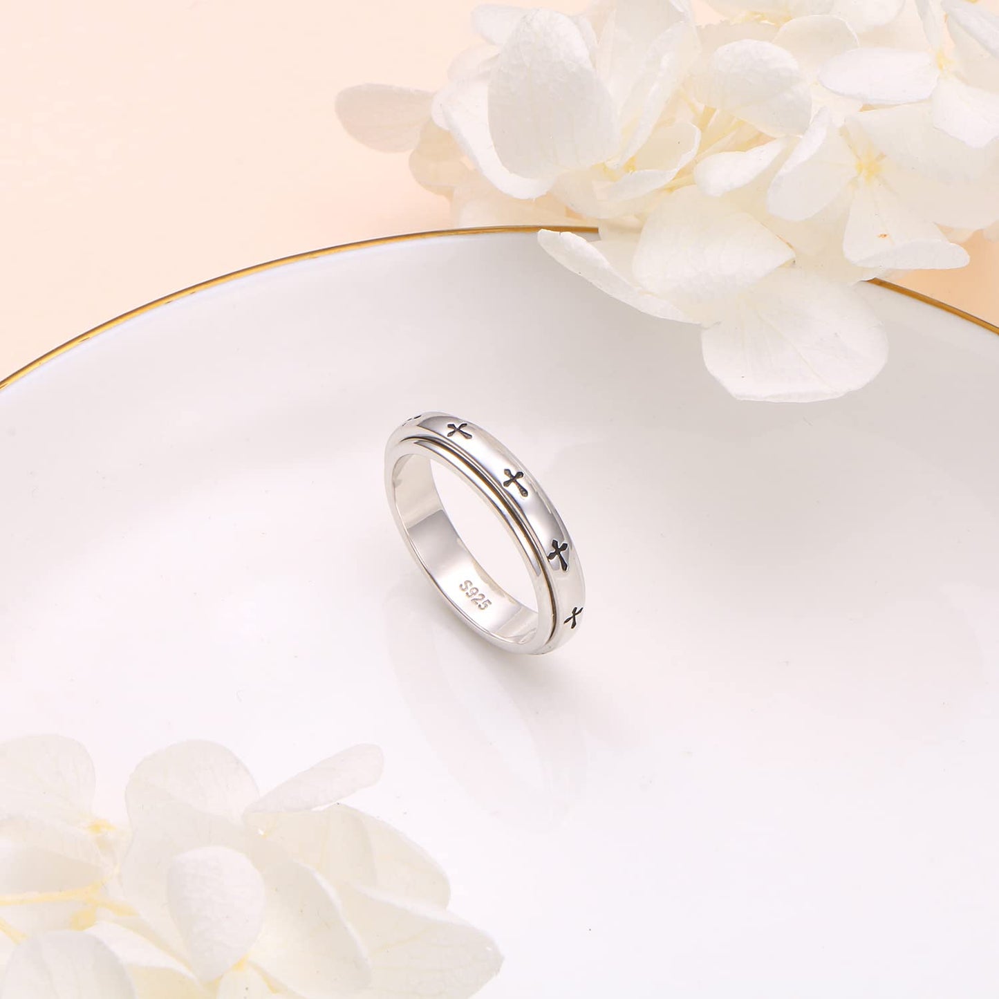 Hoohwe Spinner Rings For Anxiety,S925 Sterling Silver Fidget Anxiety Worry Relieving Boredom Adhd Autism Band Rings (4-Cross Rin