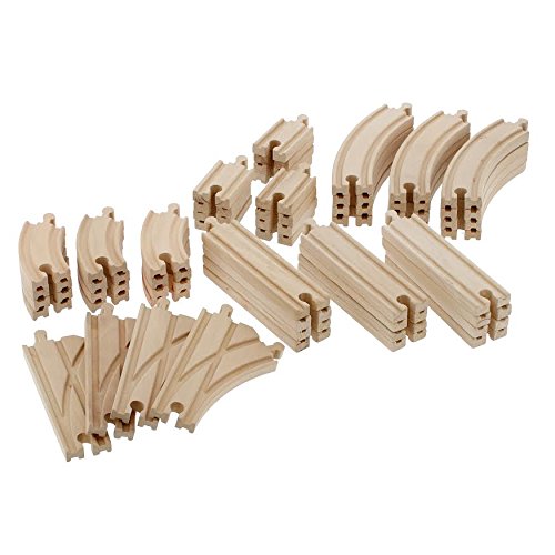 Wooden Train Track 52 Piece Set - 18 Feet Of Track Expansion And 5 Distinct Pieces - 100% Compatible With All Major Brands Inclu