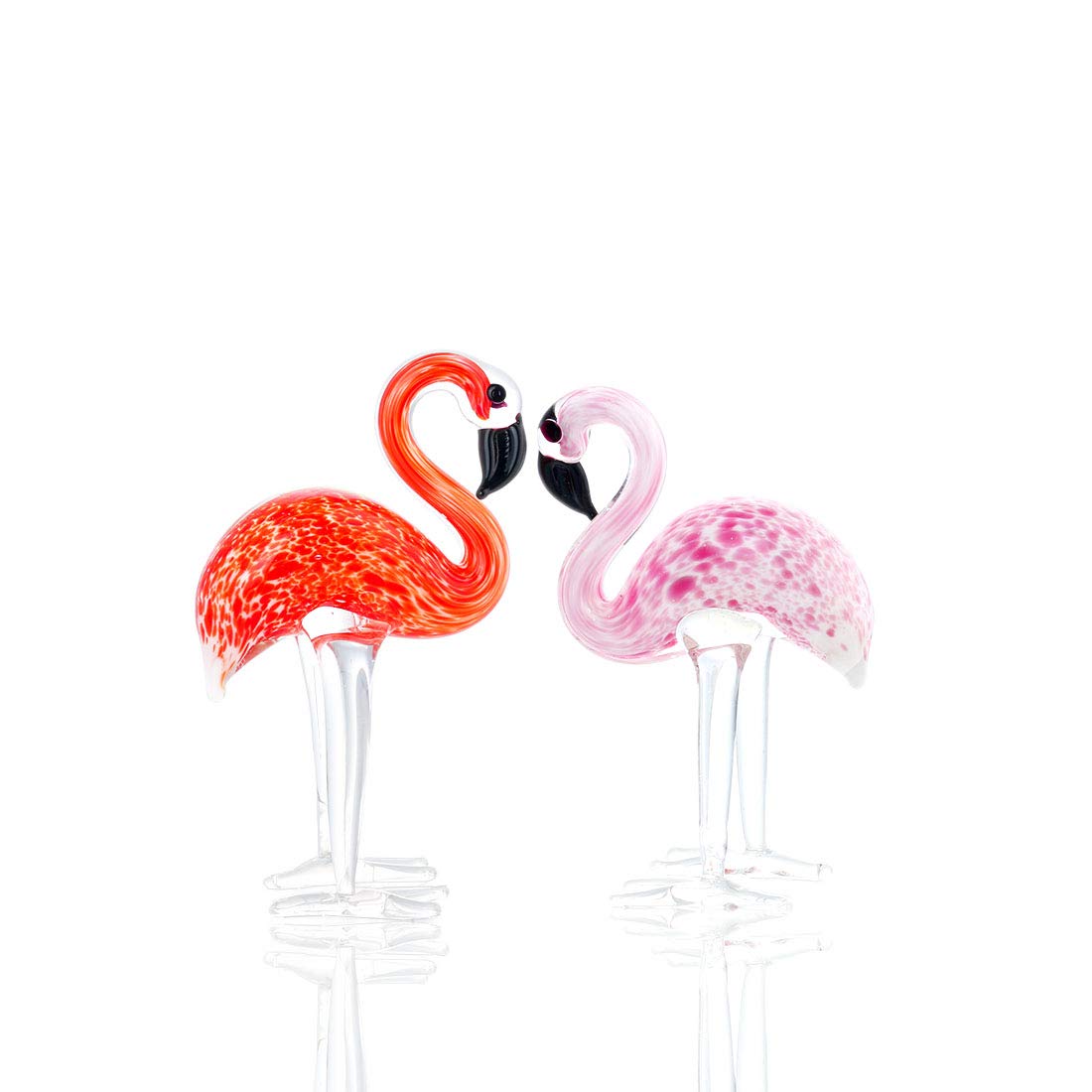QFkris Qf Handmade Glass Flamingos Love Token Art Glass Blown Animal Figurine,Pack of 2
