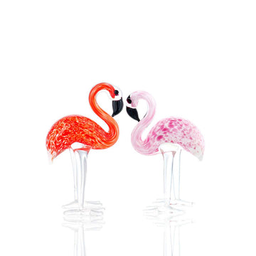QFkris Qf Handmade Glass Flamingos Love Token Art Glass Blown Animal Figurine,Pack of 2