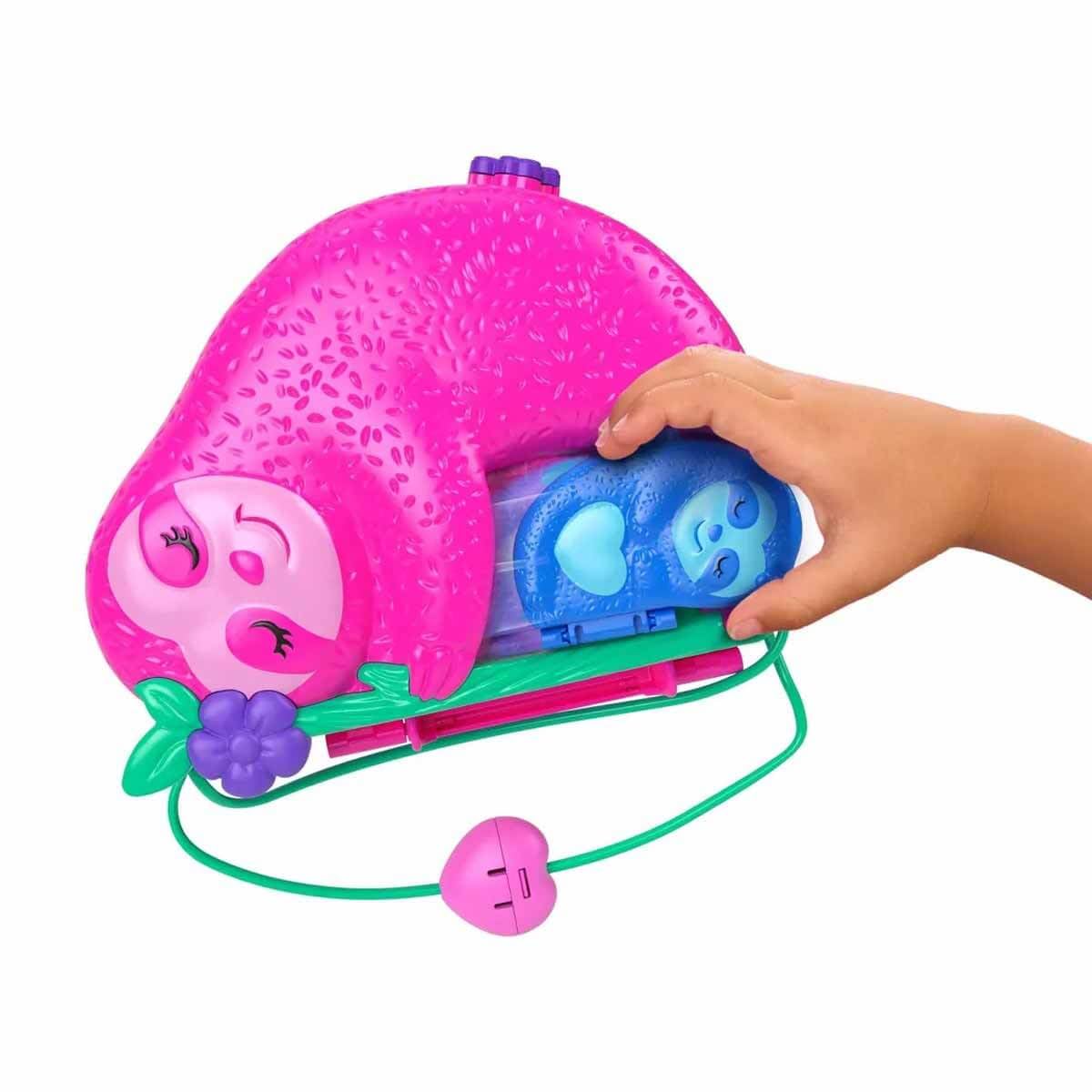 Polly Pocket Playset & Travel Toy With 2 Micro Dolls & 12 Accessories, Animal Toy, Sloth 2-In-1 Purse Compact