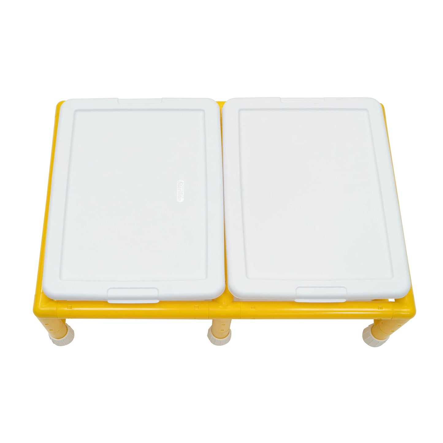 Children's Factory Mini Double Discovery Sensory Table, Medium Clear-Yellow Plastic, Model CF905-134, Toddler Sand & Water Activities