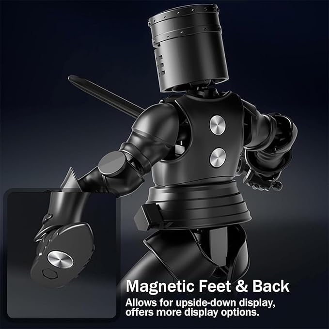 RENGNER (Pre-Assembled) Dummy 13 Robot Action Figure in protective covering  T13 Fifth Generation Medieval Knight with  and Shields  Full Body Activity Robot  Magnetic Figures Desk Toys (Black+White)