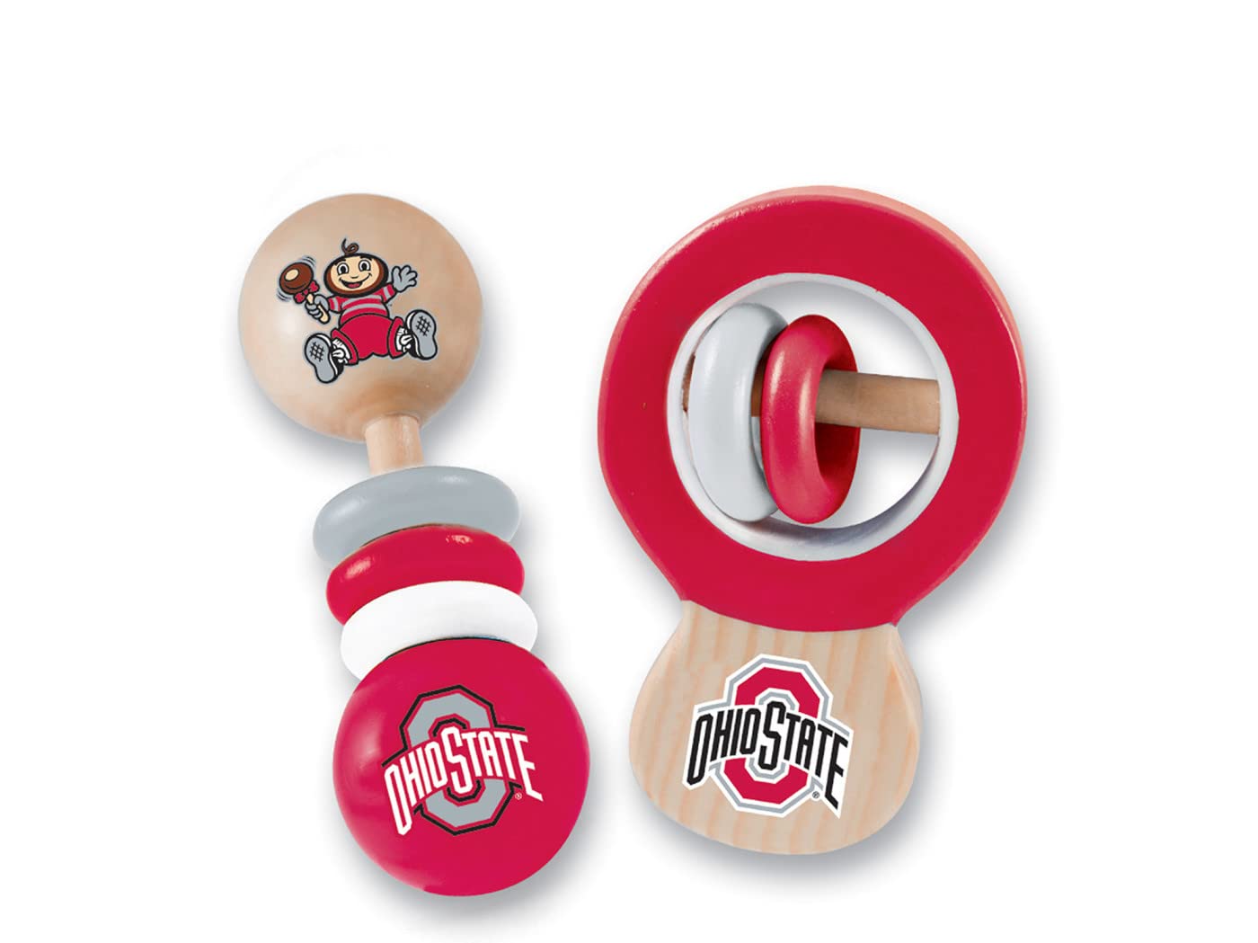 MasterPieces NCAA Ohio State Buckeyes, Natural Wood, Non-Toxic, BPA, Phthalates, & Formaldehyde Free, Baby Rattle, 2 Pack