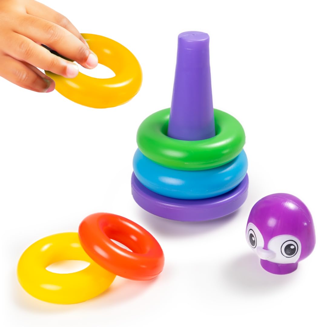 RatnaS Penguin Stacking Rings Junior Plastic Stack Up Educational Toy Multicolor 5 Rings Tower For Kids 1+ Years