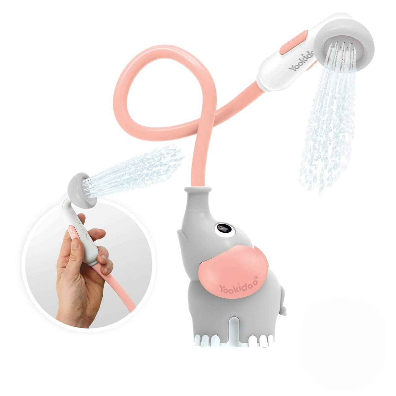 Yookidoo Baby Bath Shower Head - Elephant Bath Toy And Trunk Spout Rinser - For Newborn Babies In Tub Or Sink (Pink)