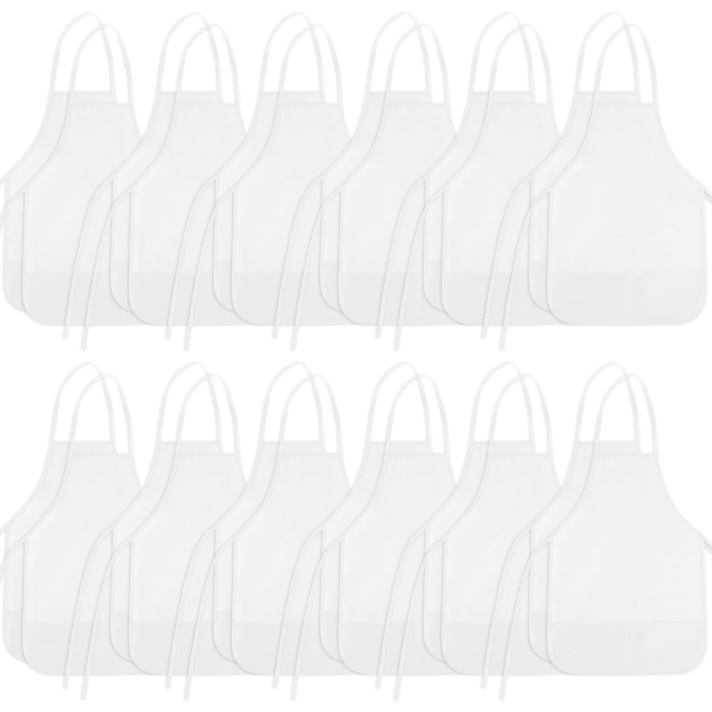 BOUBONI 24 Pieces White Kids Painting Aprons Kids Art Aprons with 2 Roomy Pockets Kids Aprons for Art Painting Activity Kitchen 