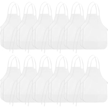 BOUBONI 24 Pieces White Kids Painting Aprons Kids Art Aprons with 2 Roomy Pockets Kids Aprons for Art Painting Activity Kitchen 