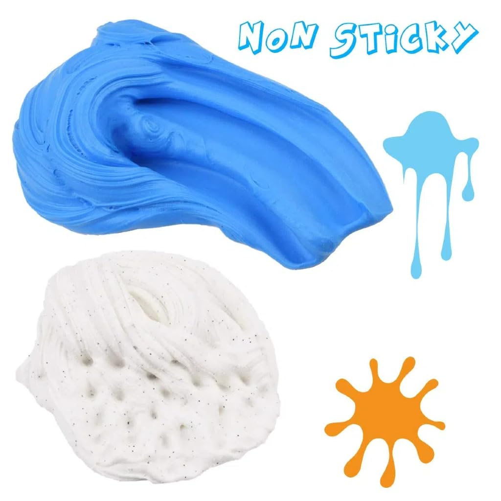 2 Pack Butter Slime Kit Soft Cotton Putty DIY Sludge Toys for Girls Boys Blue White Premade Butter Slime for Kids Party Favors(100ML Each*2)
