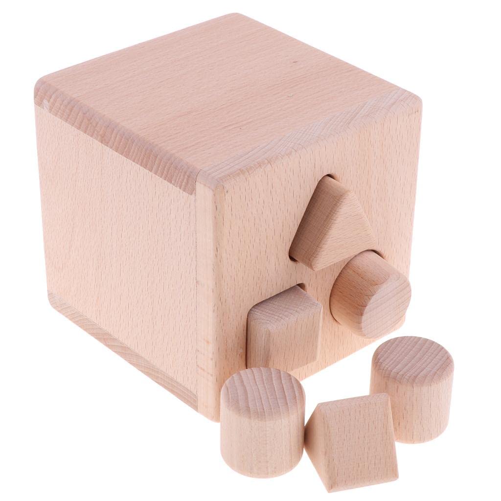 MILAAN Fun Shape Sorter Cube Wooden Toy with Solid Building Blocks Baby Early Developmental Gifts