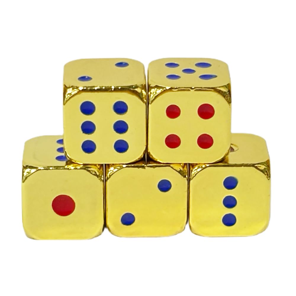 Oeaya 5 Pieces 6-Sided Dice 13Mm Solid Metal Game Dice Set Zinc Alloy Polyhedral Dice For Board Game (Gold)