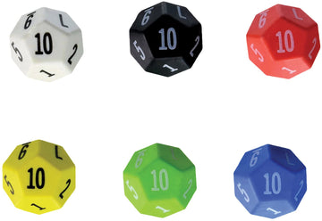 Teacher Created Resources 12 Sided Dice, Pack of 6, Assorted Colors, Plastic, 1" x 1-1/2", Model TCR20806