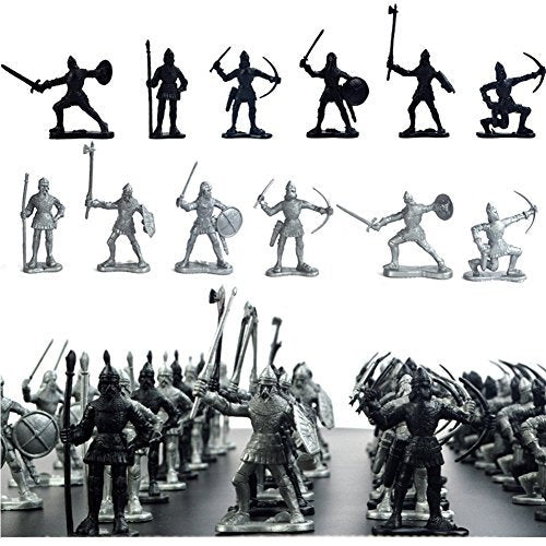 60 Pcs/Lot Sliver Black Warriors Medieval Soldiers Military Figures Toy Archaic Soldiers Middle Ages Knights