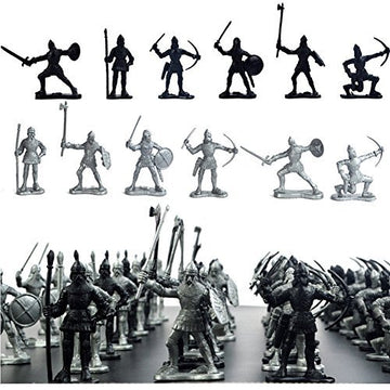 60 Pcs/Lot Sliver Black Warriors Medieval Soldiers Military Figures Toy Archaic Soldiers Middle Ages Knights