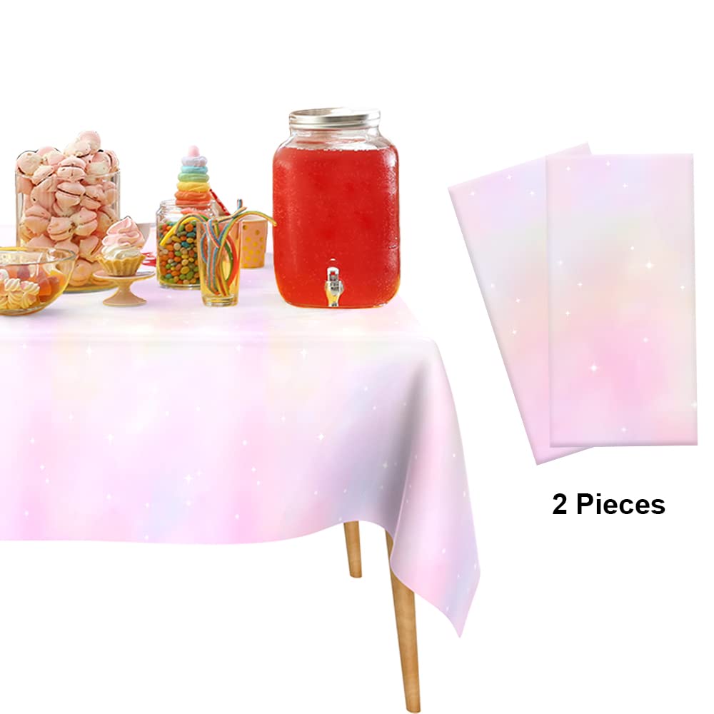 2 Pack Pastel Rainbow Tablecloth Disposable Plastic Table Covers Pastel Rainbow Party Decorations Watercolor Party Table Cloths