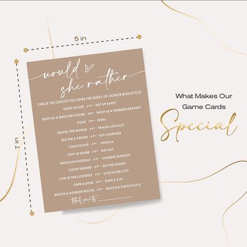 Bridal Shower Games Cards, Would She Rather Bridal Shower Game for 25 Guests, Engagement Party Wedding Games for Guests, Minimal