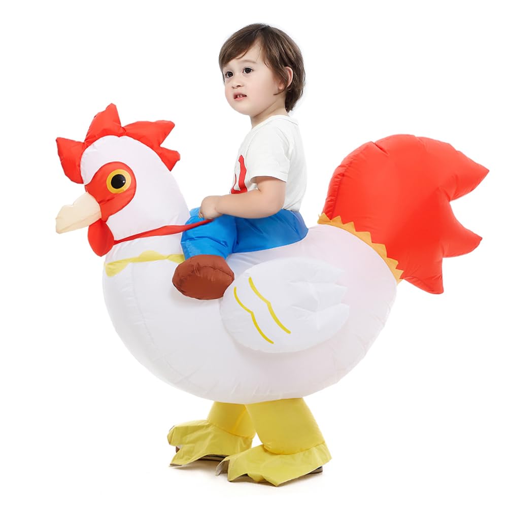 Ridable Chicken HSCTEK Inflatable Chicken Costume for Kids, Medium White Rooster Ride ...
