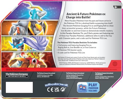 Pokémon TCG: Paradox Destinies Tin - Gouging Fire EX, Standard Size, Multi-color, Model 728192555046, Paper Material