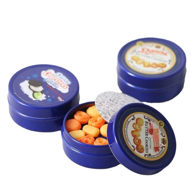 Sxfse Dollhouse Decoration Accessories, 1:12 Dollhouse Ornament Miniatures Cookies Blue Tin Box Set
