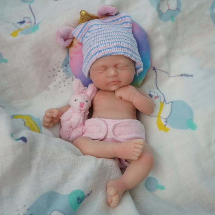 Mire & Mire Reborn Baby Doll - 7 Inch Girl Mini Silicone Realistic Newborn Baby Doll, Non-Vinyl Doll, Washable Reality Doll Baby