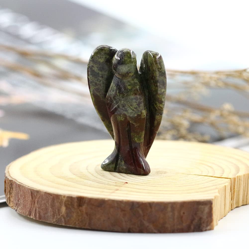 Ouubuuy Dragon Bloodstone Crystal Angel Figurines Statues 4 pcs Natural Gemstone Carved Pocket Guardian Angel 1.5 inch for Heali