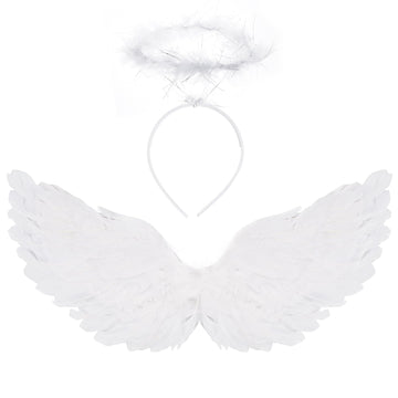 Angel Wings And Halo, Angel Costume Accessories White Fairy For Halloween Outfit, Christmas Eve
