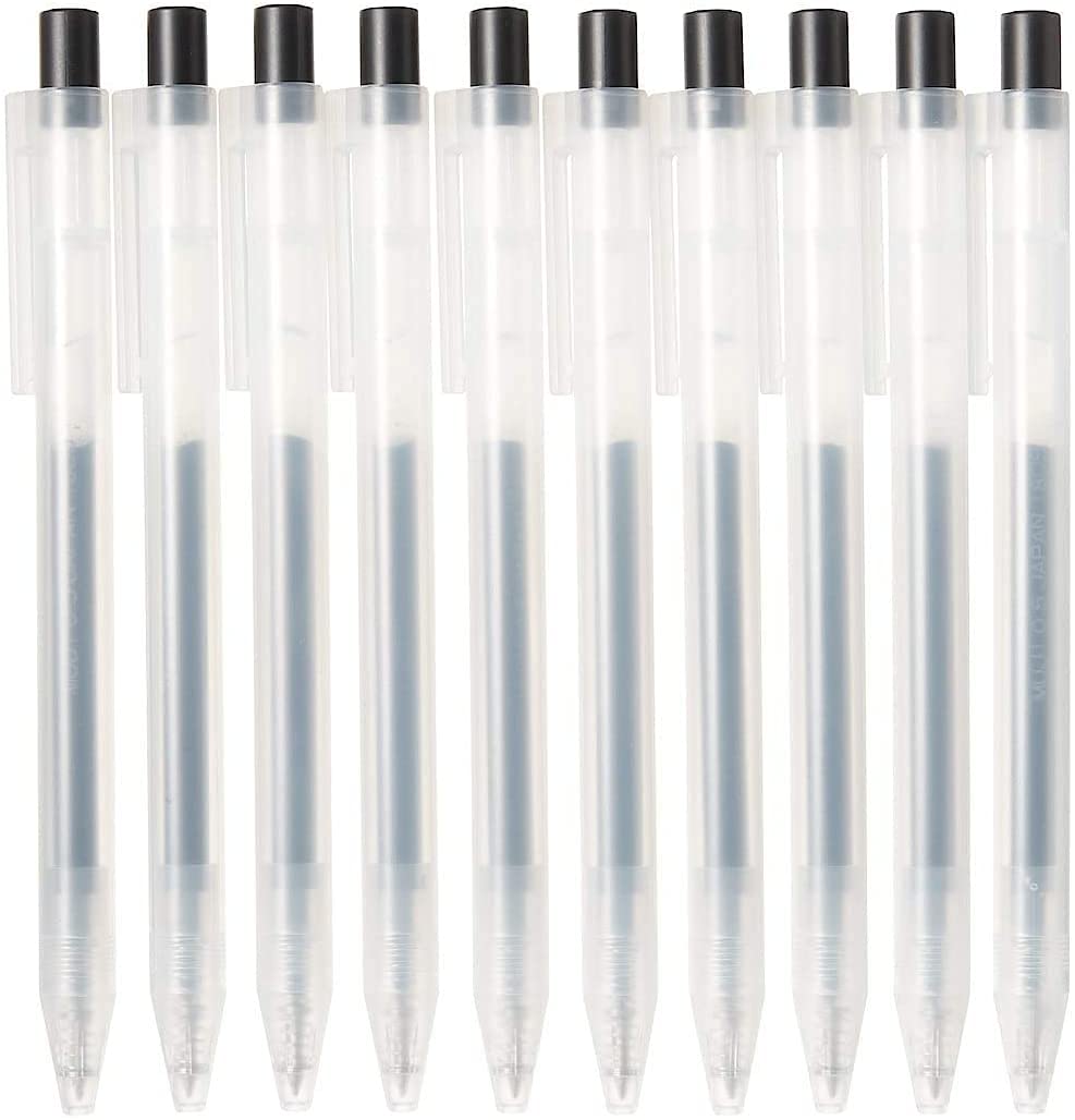 MUJI Smooth Gel Ink Ballpoint Pen Set - 10 Pieces, 0.5 mm Nib, Black, Polypropylene