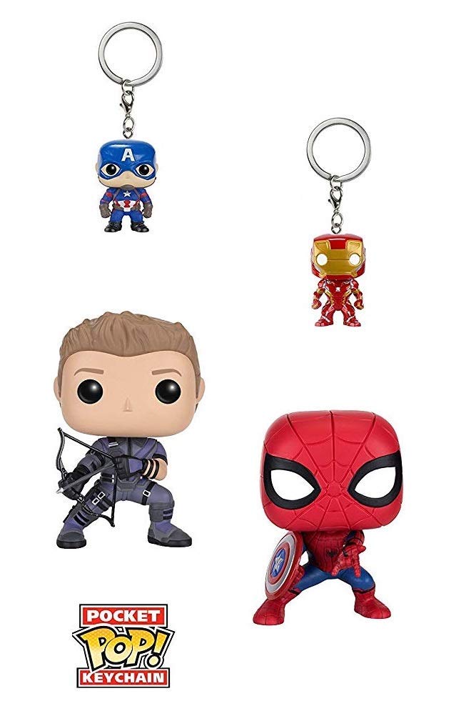 Funko Pop Marvel: Civil War Hawkeye Spiderman, Iron Man & Captain America Keychain