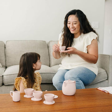 ForeverElla 12Pcs Silicone Tea Party Set for Little Girls - Pretend Play Eco-Friendly, BPA Free Kids Tea Set - Dishwasher Safe T