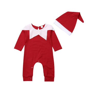 Gureui Newborn Baby Boy Girl Christmas Outfit Elf Costume With Hat Toddler Infant Long Sleeve Romper Onesie (A Red, 6-12 Months)