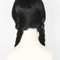 Topcosplay Kids Girls Wednesday Wig Black Long Straight With 2 Braids Halloween Costume Wigs