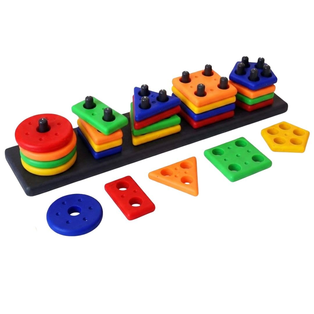 Nexbie Geometric Shape Sorting & Stacking Toy For Toddlers Early Learning Development Activity Puzzle Blocks Column Set For Kids
