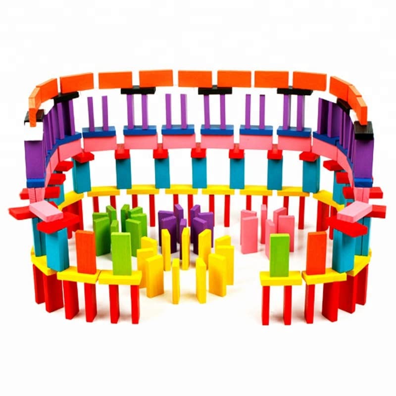 Aexoniz Toys 100 Pcs 12 Color Wooden Dominos Block Set For Kids Colorful Educational Tile Block Toys For Train, Stacking, Toppli