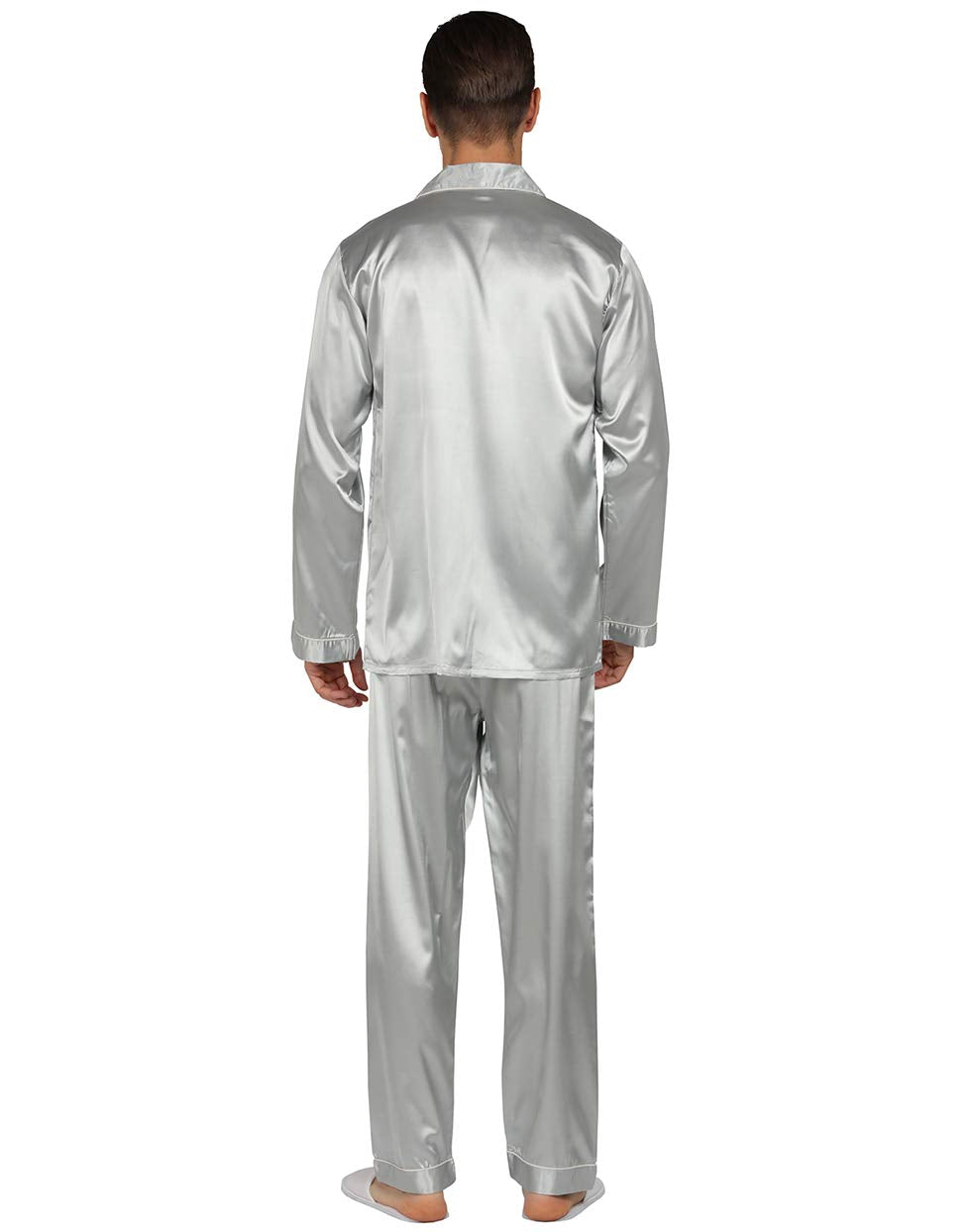 Yimanie Mens Satin Pajamas Set Classic Sleepwear Loungewear Silver Grey