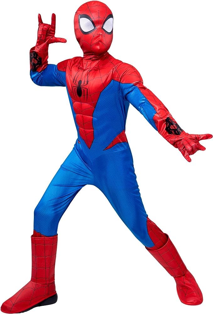 Marvel Spider-Man Official Youth Halloween Costume - Padded Jumpsuit With Gloves And Detachable Mask (M) Multi