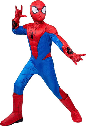 Marvel Spider-Man Official Youth Halloween Costume - Padded Jumpsuit With Gloves And Detachable Mask (M) Multi