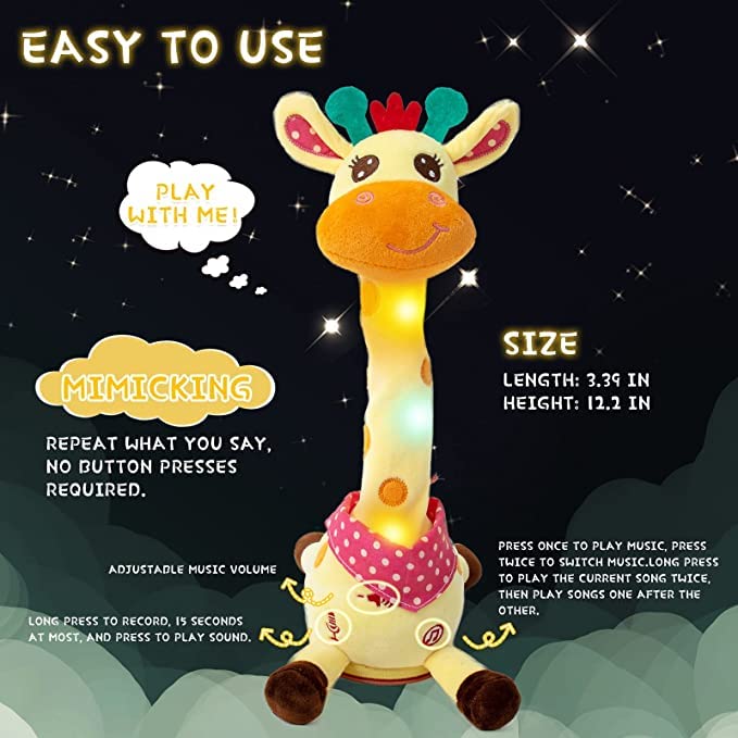 Emoin Dancing Giraffe Stuffed Animal Baby Toys Singing 10 Children'S Song Infants Toddlers Toy Repeats What You Say Interactive Deer Push Glowing Musical Toy For Boys Girls Birthday Gift