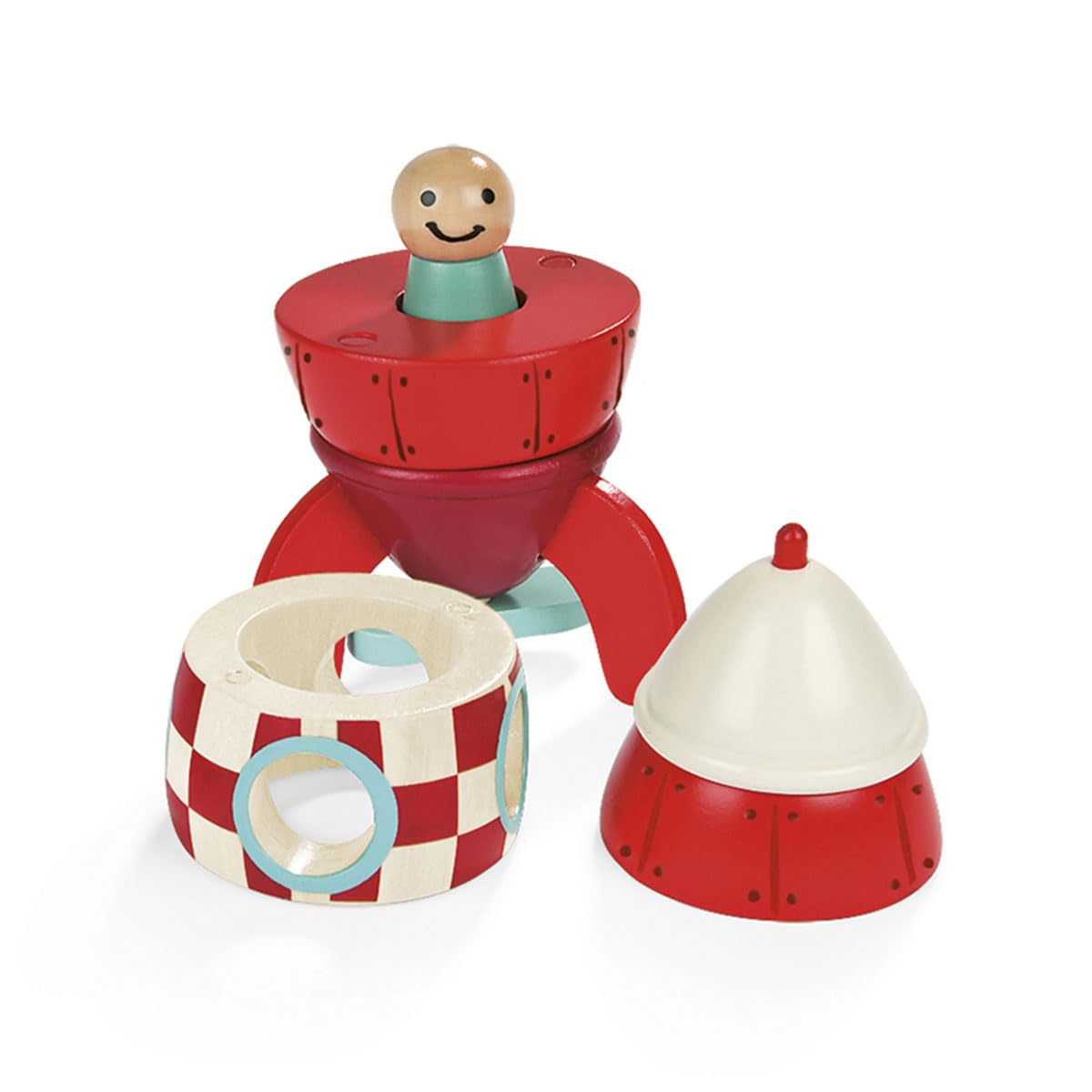 Janod Small Wood Magnetic Rocket Kit - 2-in-1 Game for Ages 2-6 - 16cm - One Color - Model J05207